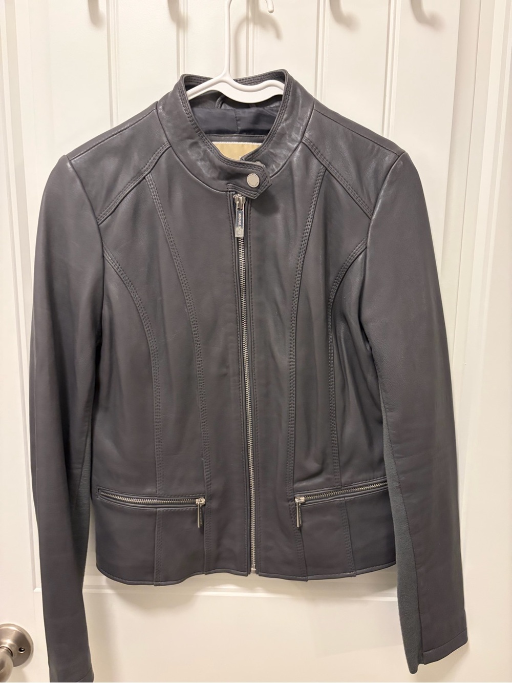 Michael Kors Charcoal Gray Leather Zip Motorcycle Jacket